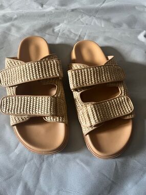 Neutral Tan Woven Double-Strap Sandal - Women's